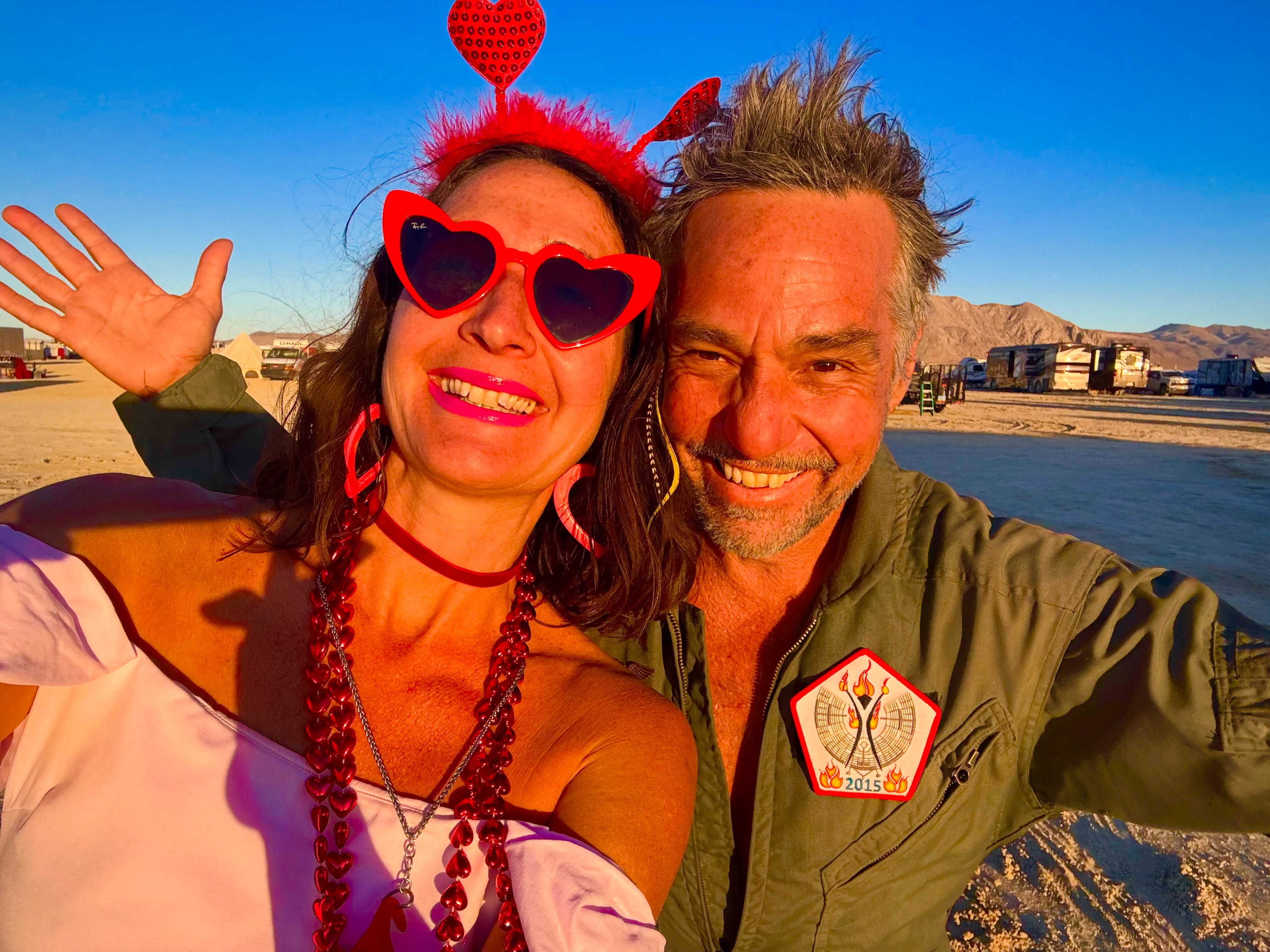 Leg Kick! (Inflatable Guitar Riff through a Kazoo here) We’ve made it Home safe!!!
13 years ago this woman and I & fell in Love at this place. That unique spark from Burning Man back then prompted me to ask Jolie if she wanted to be my girlfriend. She said yes. We went back again 2 years later for more GoodTimes. Fast forward 11 years, which brings us to our 3rd Burn Together, going through the Incredible, the Challenging, and Life-Changing Experiences, now as a Married Couple.
We said a few years ago we thought we had one more in us, and yep, that made 6 for me, and 4 for Jolie. We do Love You Burning Man, we do. We always will. Your wonders never cease to amaze us, one of them somehow bringing us even closer together.