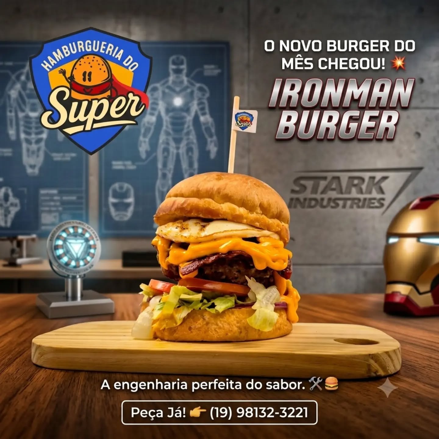 🤖🍔💥
Vocês pediram, a nossa Tropa atendeu! O aclamado Ironman Burger está de volta este mês para eliminar a sua fome, REPAGINADO e absurdamente mais saboroso! 🚀
Atualizamos a armadura para garantir ainda mais fartura e aquele sabor inconfundível do Super!. Aqui não tem gourmetização, é burger de verdade, feito pra quem tem fome de super-herói!
Se liga no sistema de defesa dessa versão 2.0: Burger artesanal de 220g super suculento, bacon ainda mais crocante, coalho tostadinho na chapa, cheddar cremoso, cebola caramelizada, champignon na manteiga, alface, tomate e molho bbq no nosso pão de hambúrguer dando todo sabor pra essa obra de arte da engenharia do sabor. 🤤🛠️
⚠️ Alerta: Essa armadura fica disponível na nossa chapa pelos próximos 30 dias! Vai deixar passar?
📍 já marca a galera e vem devorar o seu aqui no nosso QG ou pede o resgate direto pro seu endereço!
👇 Batalha contra a fome? Clica no link da bio ou chama no WhatsApp:
📱 (19) 98132-3221
🏠 Av. Monte Castelo, 550 - Jd. Proença | Campinas/SP
⏰ Aberto de Segunda a Sábado, das 18:30 às 23:00
#HamburgueriaDoSuper #BurgersDeHerois #IronmanBurger #Campinas #JdProenca LancheRaiz BurgerDoMes