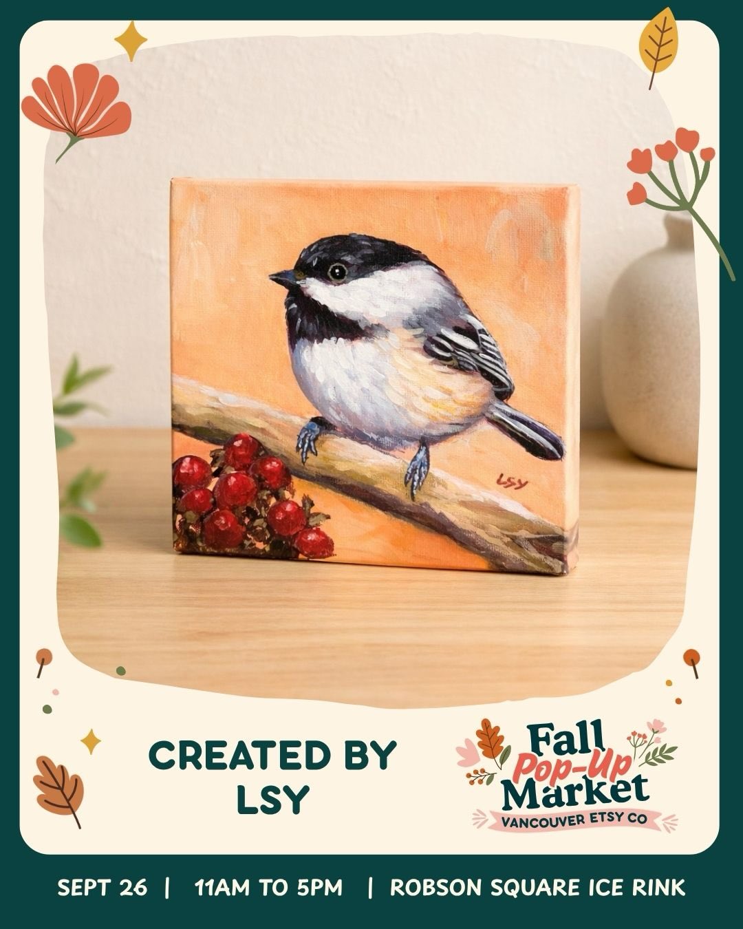 ✨ Meet Minnie from @created.by.lsy and Shadi from @poplinandco ✨
🖼️Created by LSY acrylic painting features landscapes, city scenes, comforting food imagery, expressive portraits, and endearing animal subjects. Through my work, I hope to bring warmth, nostalgia, and small moments of joy into everyday spaces
🍓Poplin & Co. is a Vancouver-based, woman-led apparel brand on a mission to shake up a world of dull monochromes with vibrant, joyful clothing. Every piece features exclusive, hand-drawn prints designed by owner Shadi and is ethically produced in small batches and built to ignite your creativity and bring colour back to life.
❣️Find @created.by.lsy and @poplinandco along with 70+ creatives & small shops at the Robson Square Ice Rink in #DowntownVancouver to shop locally designed and/or made in Canada goods, mini makers or sign-up for a workshop!
Comment RSVP for your link to free tickets
🗓️ Sat. Sept. 26 - 11a to 5p
📍 Robson Square Ice Rink, Vancouver
🎟️ Free admission | RSVP to win market cash/merch!
🐶 Pet-friendly and encouraged!
🎟️ Bonus: Every RSVP gets you a chance to win market cash or merch! Plus, we’re doing special draws for every 100 tickets sold!
🚨 First 50 guests in line on event day also get market cash or swag!