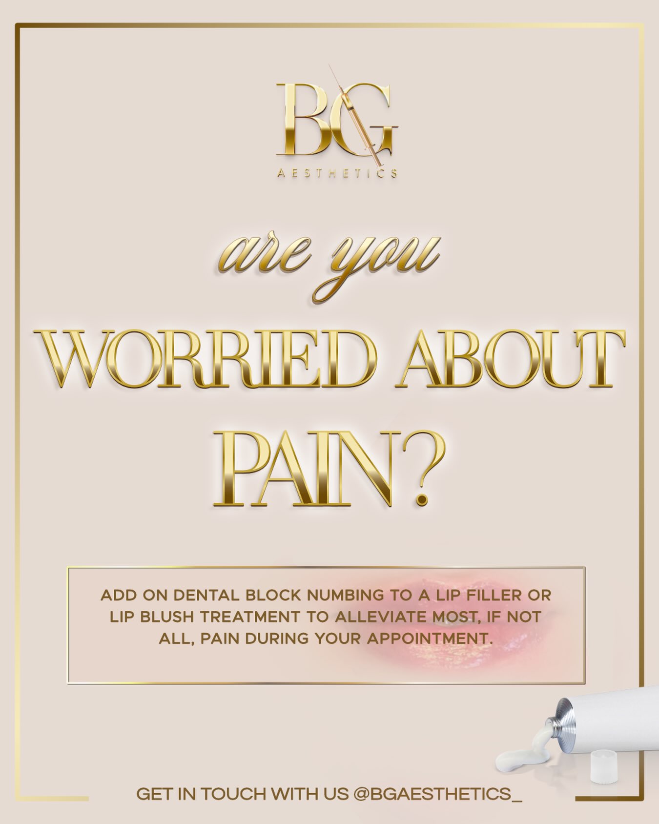 We completely understand that the thought of needles around the lips can be daunting — which is why we offer dental block numbing as an optional add-on to your treatment.
A dental block provides deeper local anaesthesia to the treatment area, helping to significantly reduce sensation and make your appointment as comfortable as possible. 🤍
Perfect if you’re nervous about lip filler or lip blush, or simply want a more comfortable experience.
✨ Dental block numbing available as an add-on to:
• Lip filler
• Lip blush
Book online at www.bgaesthetics.co.uk
Pay in 3 with Klarna 🌸
#BGAesthetics #LipFiller #LipBlush #AestheticClinic