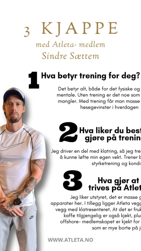 3 kjappe med Atleta- medlem Sindre Sættem!🌟
Takk for praten! 😊
▪️
▪️
▪️
▪️
▪️
--------------------
#atletatreningoghelse #surnadal #nordmøre #rindal #folkehelse