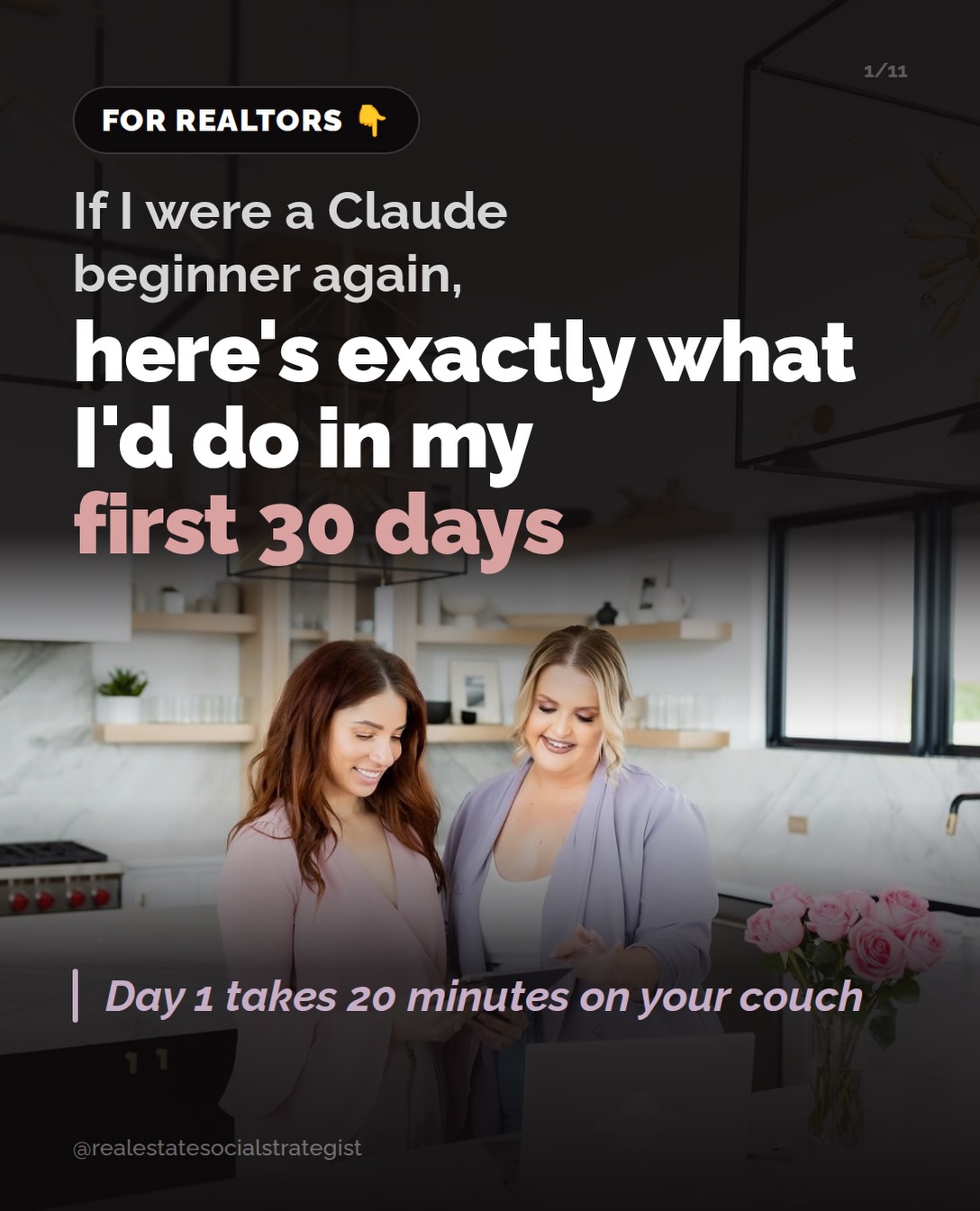 Every realtor I know who hates AI downloaded Claude, asked it one question, and never opened it again.
I get it. Nobody handed you a plan, so you tried it once, treated it like a fancy Google and went back to doing it the hard way.
Here’s what I’d actually do in month one. Seven small things, about 20 minutes a day, and Claude starts sounding like you instead of a search bar.
Save this before your next slow afternoon. You’ll want it.
Comment CLAUDE and I’ll send you the link to Claude for Beginners on Oct 1.
~Fun fact: I actually made this carousel in about 15 minutes with the Viral Carousel Skill that I made and give out in my Claude Skill Lab! Ask me for the invite if you’re already comfortable with Claude 💜