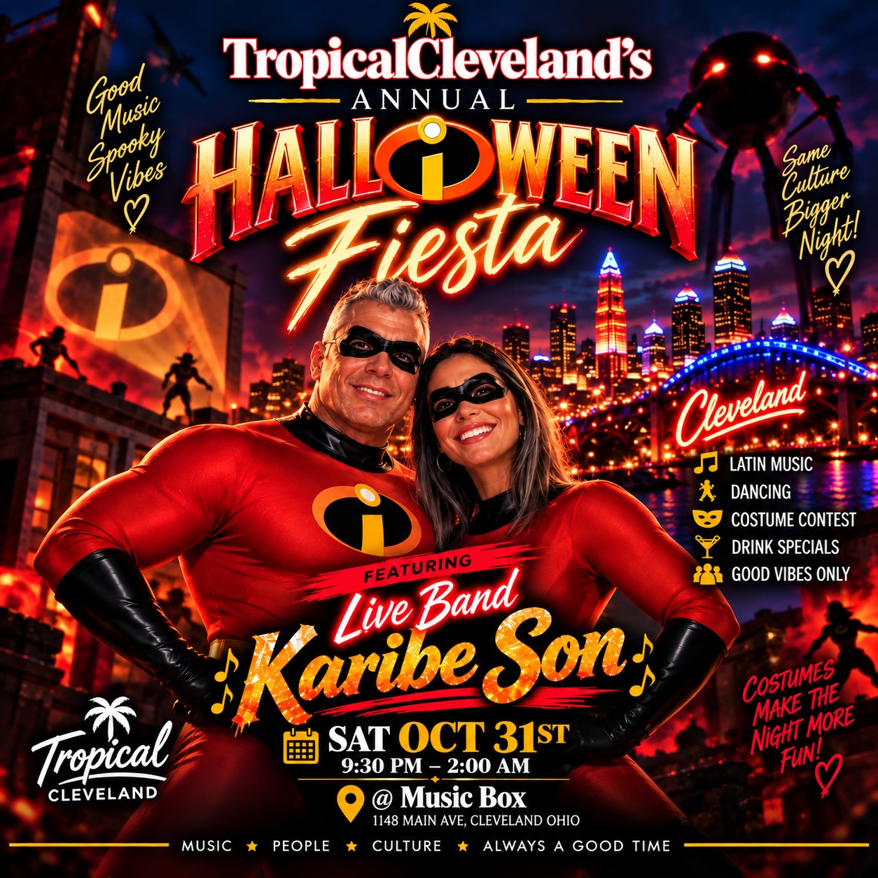 🚨 CLEVELAND — 48 HOURS 🚨
Halloween Fiesta is almost here. 🎃🔥
Saturday Oct 31st we’re bringing Halloween to life TropicalCleveland style.
🎺 KARIBE SON LIVE
🎭 Incredible costumes
💃 Latin music
🔥 Dancing all night
🎃 Halloween energy
If you’ve been saying:
“I’ll get my ticket later…”
LATER IS NOW. 👀
Get your crew together.
Get the costumes ready.
Secure your tickets.
📅 OCTOBER 31
🎟️ GET YOUR TICKETS NOW. Take advantage of our super early Crazy Bird Special!!!
https://tropicalclevelandevents.eventsmart.com/events/tropicalclevelands-annual-halloween-fiesta-feat-karibe-son-sat-oct-31-music-box/
#HalloweenFiesta #TropicalCleveland #ClevelandHalloween