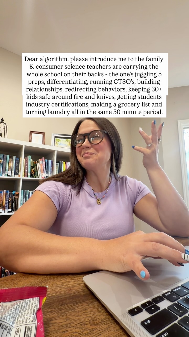 Being a teacher is hard. Period. But being a Family & Consumer Science teacher…. Yall we are a whole different breed 😂
Let me break this down for the one’s who don’t quite understand the heaviness of the load:
Often FCS teachers spend their entire day being a jack of all trades AND still go home at the end of the day to rinse, wash, and repeat within their own household and families. It’s mental. It’s emotional. It’s physical.
I’m no longer in the classroom, but the long days that I spent DOING IT ALL are not lost on me.
That’s why I created The FCS Closet. A virtual “closet” library where teachers can come and grab the tools that make learning come alive. a membership filled with thoughtfully designed, student-ready curriculum that supports hands-on learning, career pathways, and life skills without the overwhelm. No more scrambling, Googling, or reinventing the wheel because FCS teachers already have ENOUGH on their plates.
This is simply my weigh of serving and lightening the load. 🫶
Comment “CLOSET” to see why over 735 educators have hopped inside the #1 lesson library for busy FCS teachers. I promise, you’re gonna love it here. ✨
#fcsteacher #facsteacher #sayyestofcs #familyandconsumersciences