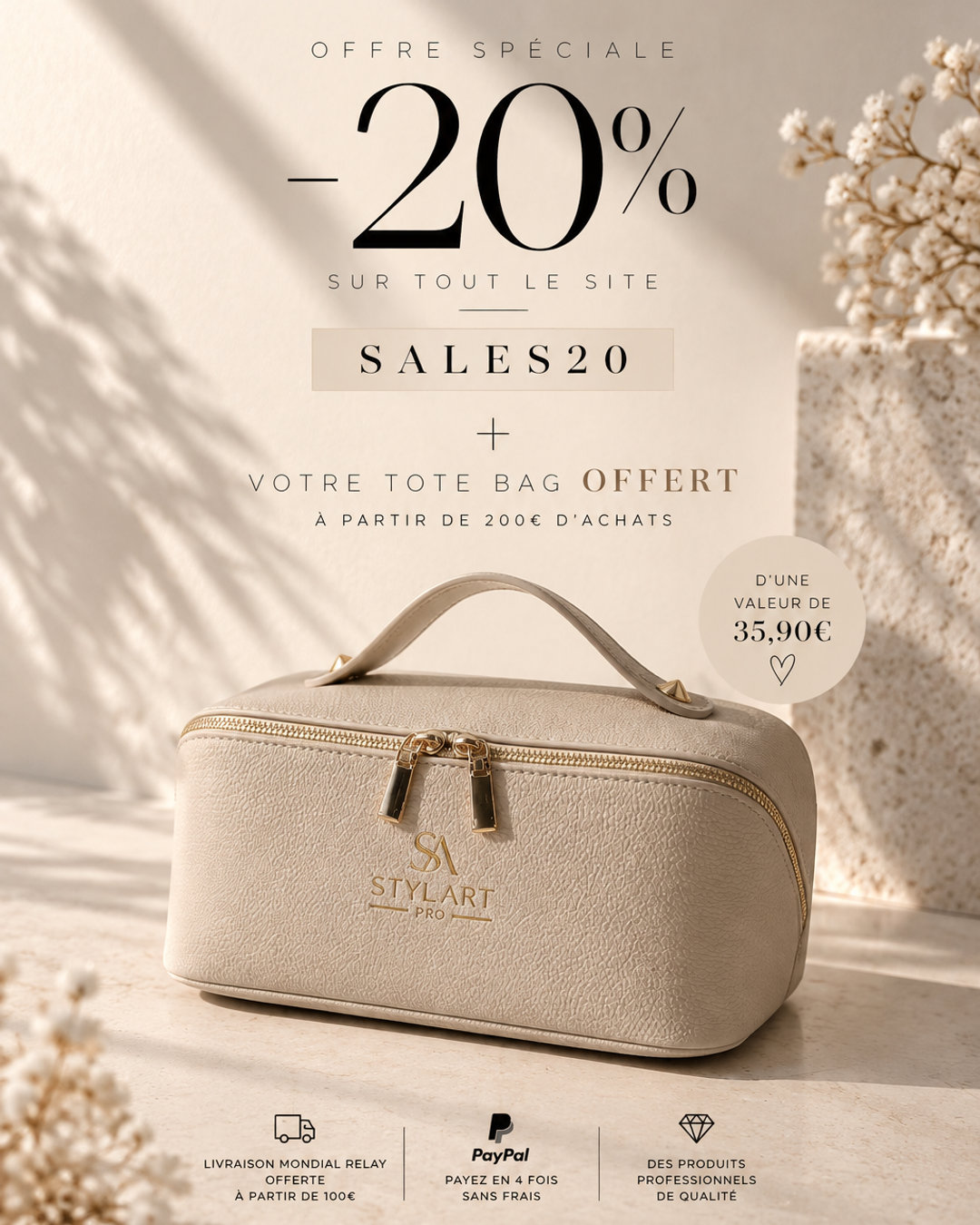 Profitez actuellement de
-20% sur TOUT le site avec le code 𝗦𝗔𝗟𝗘𝗦𝟮𝟬
Et ce n’est pas tout…
Dès 200€ d’achats, votre 𝗧𝗢𝗧𝗘 𝗖𝗮𝘀𝗲
(d’une valeur de 35,90€) est 𝗢𝗙𝗙𝗘𝗥𝗧 🎁
🚚 Livraison Mondial Relay offerte dès 100€
💳 Paiement PayPal en 4x sans frais
Offres valables dans la limite des stocks disponibles.
Conditions applicables sur le site.
