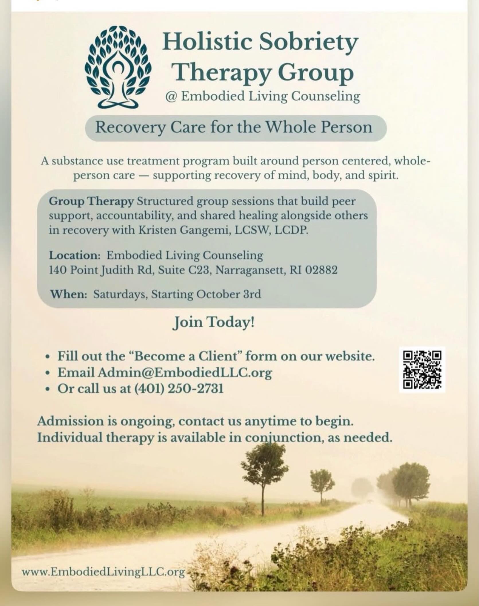 Announcing our new Holistic Sobriety Therapy Program! Join today or learn more at EmbodiedLivingLLC.org!