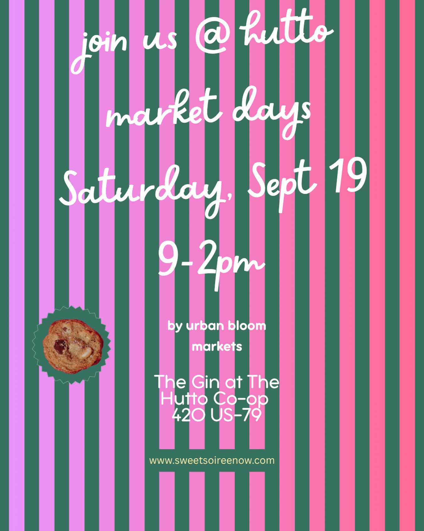 Hey Cookie Monsters 👋🏽
See y’all tomorrow with your favorite cookies.
For Hutto Market days @hutto.marketdays @urbanbloommarkets
Sept 19,2026
9-2 pm
The Gin Co-op
420 US-79
#chocolatechunkcookies #huttomarketdays