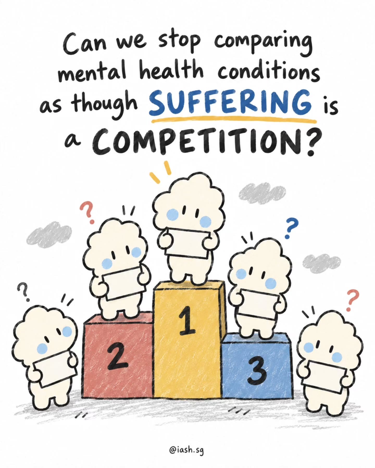 Since when did having a mental health condition become a competition?
I think it’s a strange thing that’s happening nowadays.
With mental health becoming more visible, certain conditions have almost become trendy - we talk about ADHD, depression and anxiety, sometimes as though they’re badges of honour.
And to tell you the truth, I hate that we’ve started comparing people’s struggles.
Don’t get me wrong. I think it’s wonderful that we’re talking more openly about mental health. But somewhere along the way, I wonder if we’ve confused normalising mental health conditions with normalising everyone’s experience of them.
Two people can have the same diagnosis and experience it very differently.
What works for one person might not work for another. What feels manageable to one person might be completely debilitating to someone else.
Even in our IASH circles, whether it’s anxiety or neurodivergence, we see just how many different experiences can exist under a single label.
And I think that’s what we need to normalise.
For some, a diagnosis is something they wear with pride. For others, it comes with shame, grief or years of trying to understand themselves. And for many, those feelings change over time.
A diagnosis isn't a competition. And nobody should have to prove how much they're struggling for their experience to matter.
Because at the end of the day, a diagnosis might help us understand someone, but it will never tell us everything about who they are.
And perhaps we could spend a little less time comparing conditions, and a little more time understanding the people living with them.
Take care,
— Hernping
Personal note from our founder, IASH
#MentalHealthSG #MentalHealthAwareness #MentalHealthMatters #IASHSG