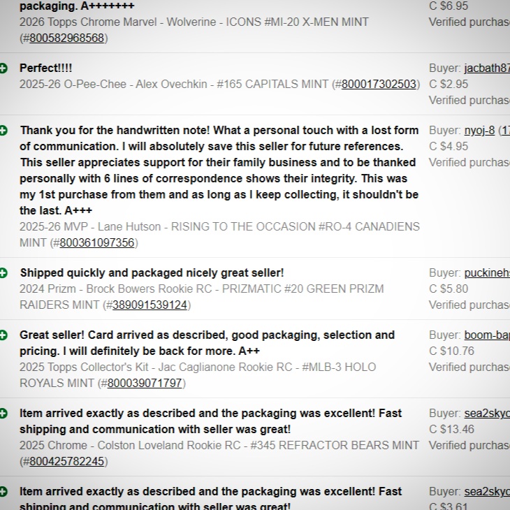 Lot of the feedback on Ebay is automated / one-click-and-send kinda fluff to keep the wheels of commerce movin...