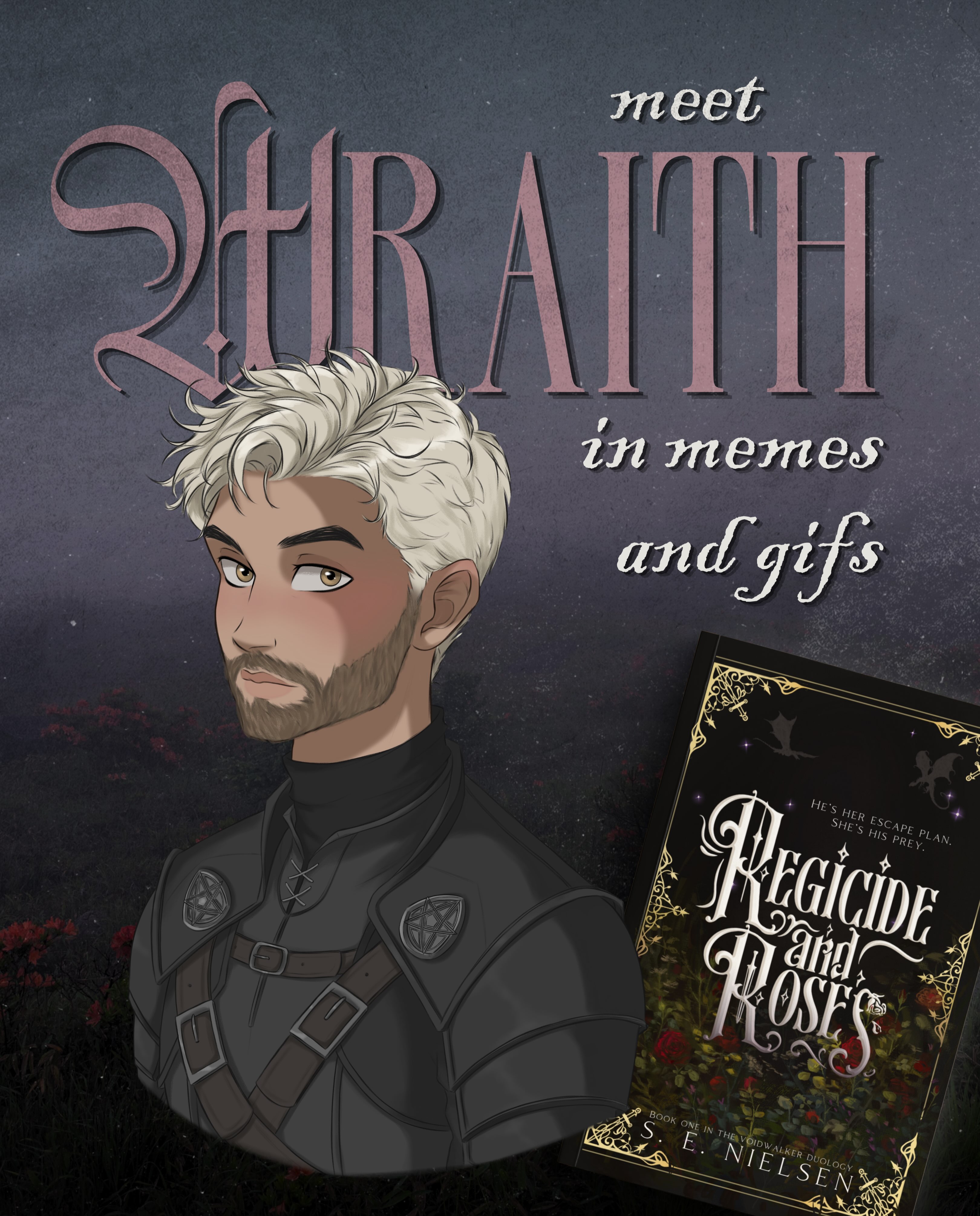 We love him 😆
Join us October 13th and watch this dark sorcerer absolutely unravel for her.
If you’re new here 👇
_________
📖Regicide and Roses by S. E. Nielsen
A princess, desperate to leave her kingdom and her royal duty to marry, unknowingly makes a deal with the dark sorcerer sent undercover to 💀 her and her entire bloodline. Get ready for blood, banter, and booby traps 🤘 (full blurb at bottom)
🖤Forbidden love
🥀Hidden identity
💀Animal companion
🖤Steamy wound tending
🥀She has a thing for the dragon rider uniforms
💀Dark sorcerer x damsel princess
🖤He falls first and harder
🥀Dragons
💀Gothic atmosphere
🖤Open door
___________
🎨Art by: @_shara_art_
___________
He’s her escape plan.
She’s his prey.
Wraith, an infamous dark sorcerer on a mission to eliminate the royal bloodline, goes undercover as a dragon rider in the king’s army.
Meanwhile, Lavinia, the number one princess on Wraith’s hit list, is looking for any way out of the kingdom and her duty to marry.
And she knows just the cold and ruthless dragon rider to use in her escape…
Wraith reluctantly forms a temporary alliance with her, but when teasing and insults turn to banter and seduction, he questions whether he’ll be able to finish her in the end.
And if desire overcomes duty, he may lose his most prized possession of all—his status as one of the realm’s most fearsome and powerful sorcerers.