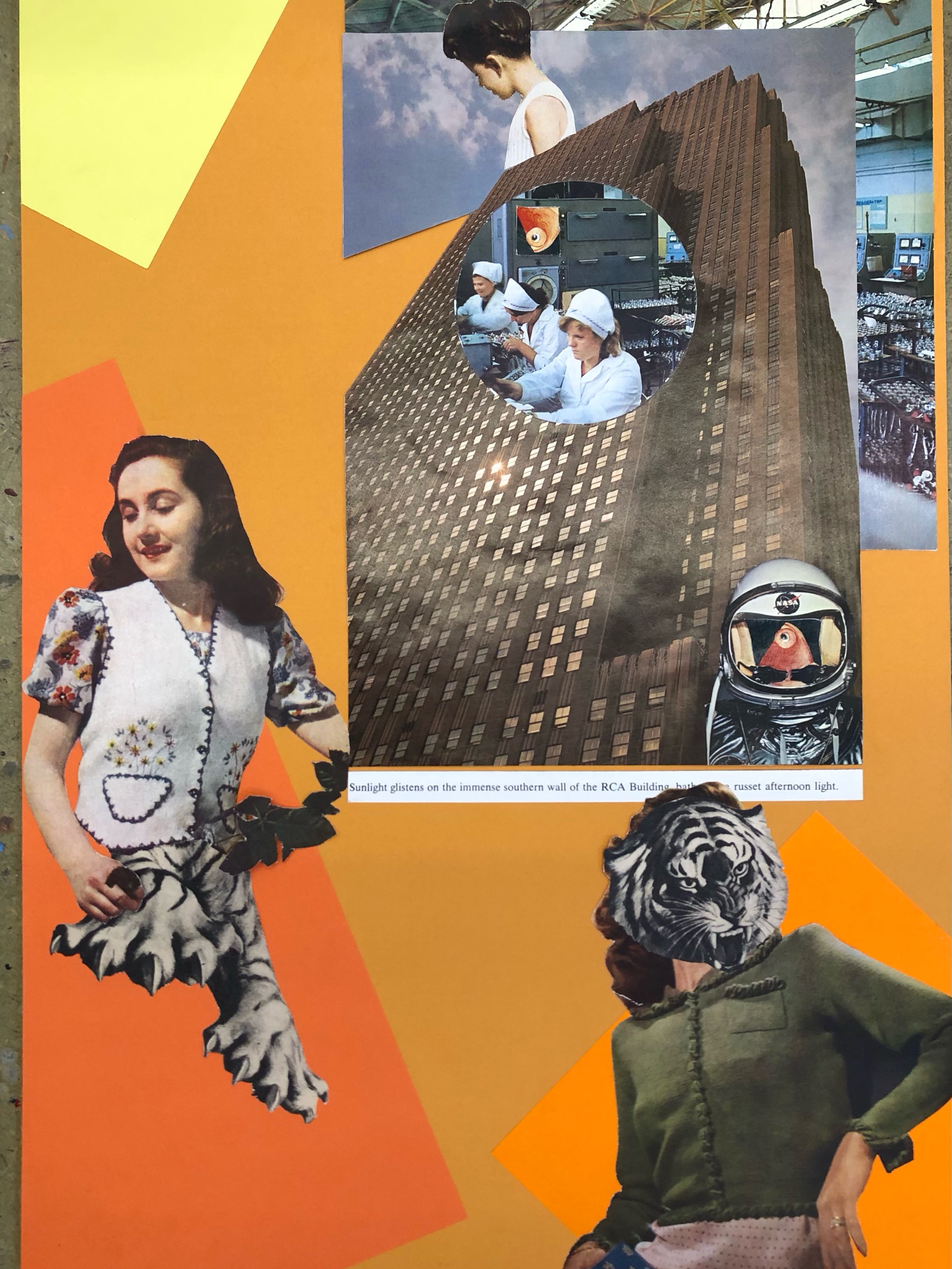 Some finished pieces from our collage workshop today. Thank you Ali, Caroline and Joanna for a wonderful day and for being such willing and experimental Guinea pigs.
Some of our previous students might recognise bits of their work from the scrap box which made it into our collages today!