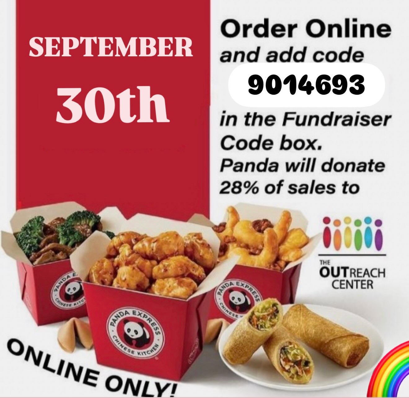๐ฅก ๐ผ PANDA + PRIDE = THE PERFECT COMBO! ๐ณ๏ธโ๐โค๏ธ
Skip cooking this Wednesday and grab some Panda Express while supporting The OUTreach Center!
๐
Wednesday, September 30, 2026
Order online (ANY PANDA EXPRESS!) ๐ฒ Make sure to enter our fundraiser code at checkout:
โจ Fundraiser Code: 9014693 โจ
Grab your Orange Chicken, Chow Mein, Beijing Beefโor whatever your Panda go-to isโand help support The OUTreach Center while youโre at it! ๐ฅ ๐ฅข
Good food. Great cause. One easy way to give back! ๐
Share this post, send it to your friends, and make Panda your Wednesday dinner plans! ๐ผ๐
