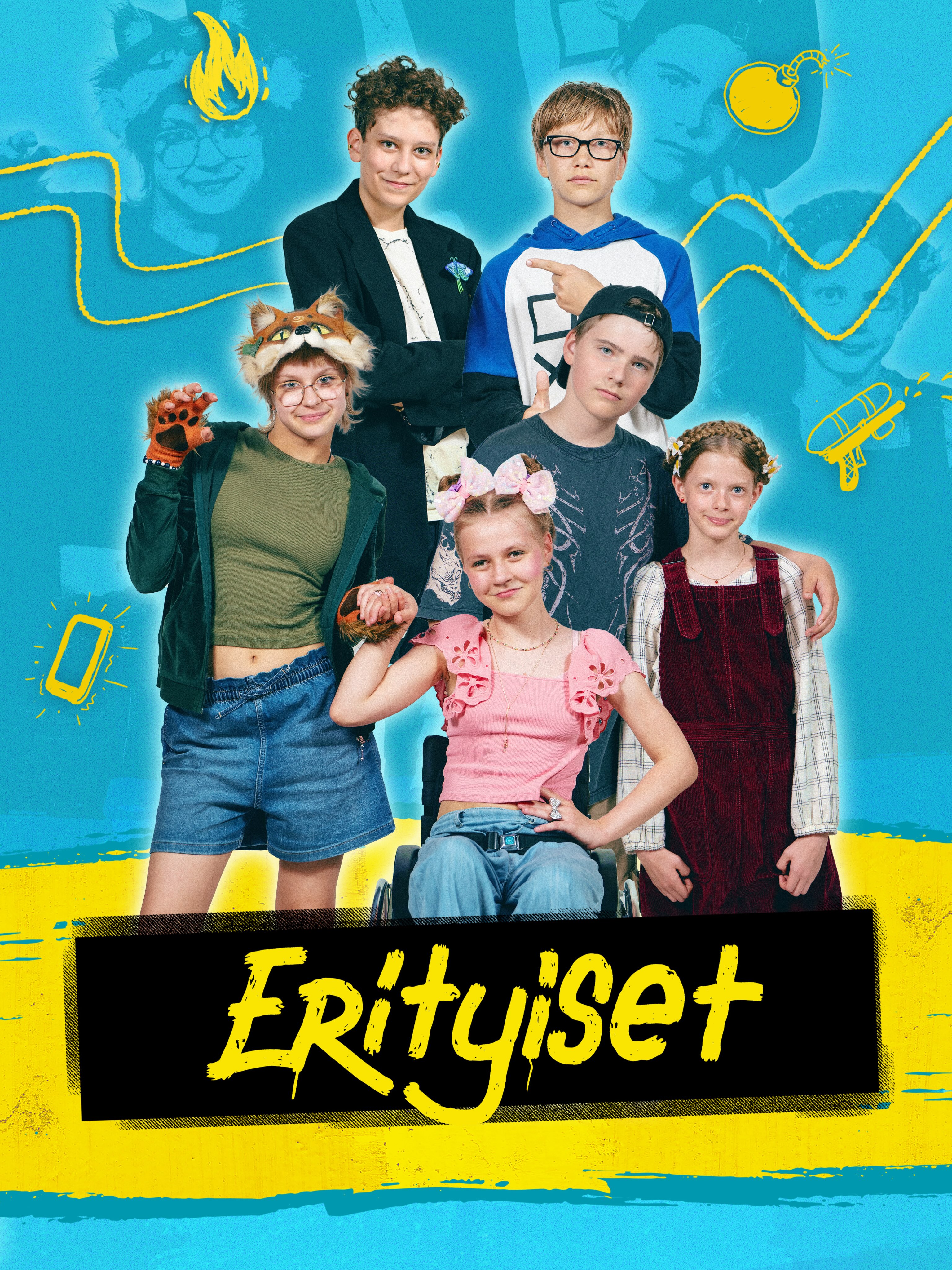 ERITYISET 5. KAUSI 🔥
Huippusuositun lastensarjan 5. tuotantokaudella erityisluokassa nähdään liikuntarajoitteinen tiktokkaaja Britney, autistinen peliaddikti Aleksi, lukihäiriöinen muotisuunnittelija Jimi, eläinmäisesti käyttäytyvä Therian-tyttö Emma sekä uudet oppilaat, arka Viivi sekä hänen aggressiivinen veljensä Väinö.
Kauden aikana kukin lapsista kohtaa vaikeuksia, mutta selviää niistä tuttuun tapaan toisiinsa turvaten. Mukana myös tutut ja turvalliset aikuiset.
Rooleissa nähdään Daniela Hoffström, Delila Setälä, Eevi Happonen, Lukas Dominguez, Martta Rantonen, Tristan Lumi, Vilppu Eleinen, Ari Joki, Miitta Sorvali, Ylermi Rajamaa sekä Jenni Kokander.
Erityisten 5. kausi Yle Areenassa 9.10.2026!