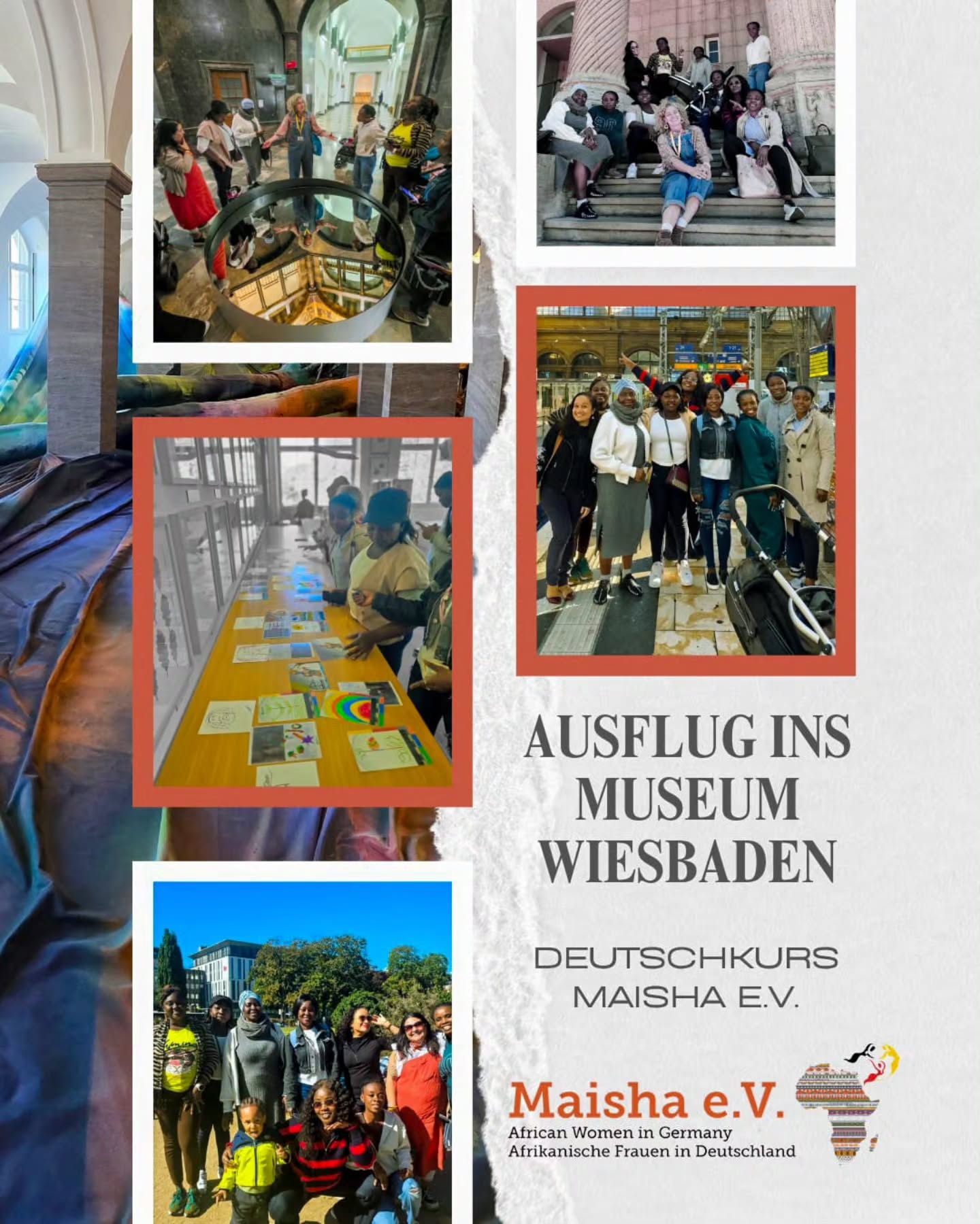 🏛 Ausflug ins Museum Wiesbaden
Am 25. September besuchten wir mit den Teilnehmerinnen unserer Deutschkurse das Museum Wiesbaden. ✨
Ein wunderschöner Tag voller Kunst, Kultur, Austausch und gemeinsamer Erlebnisse!
Ein besonderes Dankeschön an @patischeld, die uns durch das Museum geführt und mit uns einen wunderschönen Kunstworkshop gestaltet hat. 🎨
Herzlichen Dank auch an das Jugend- und Sozialamt für die Förderung, die diesen Ausflug ermöglicht hat!
Maisha e.V. – African Women in Germany 🧡