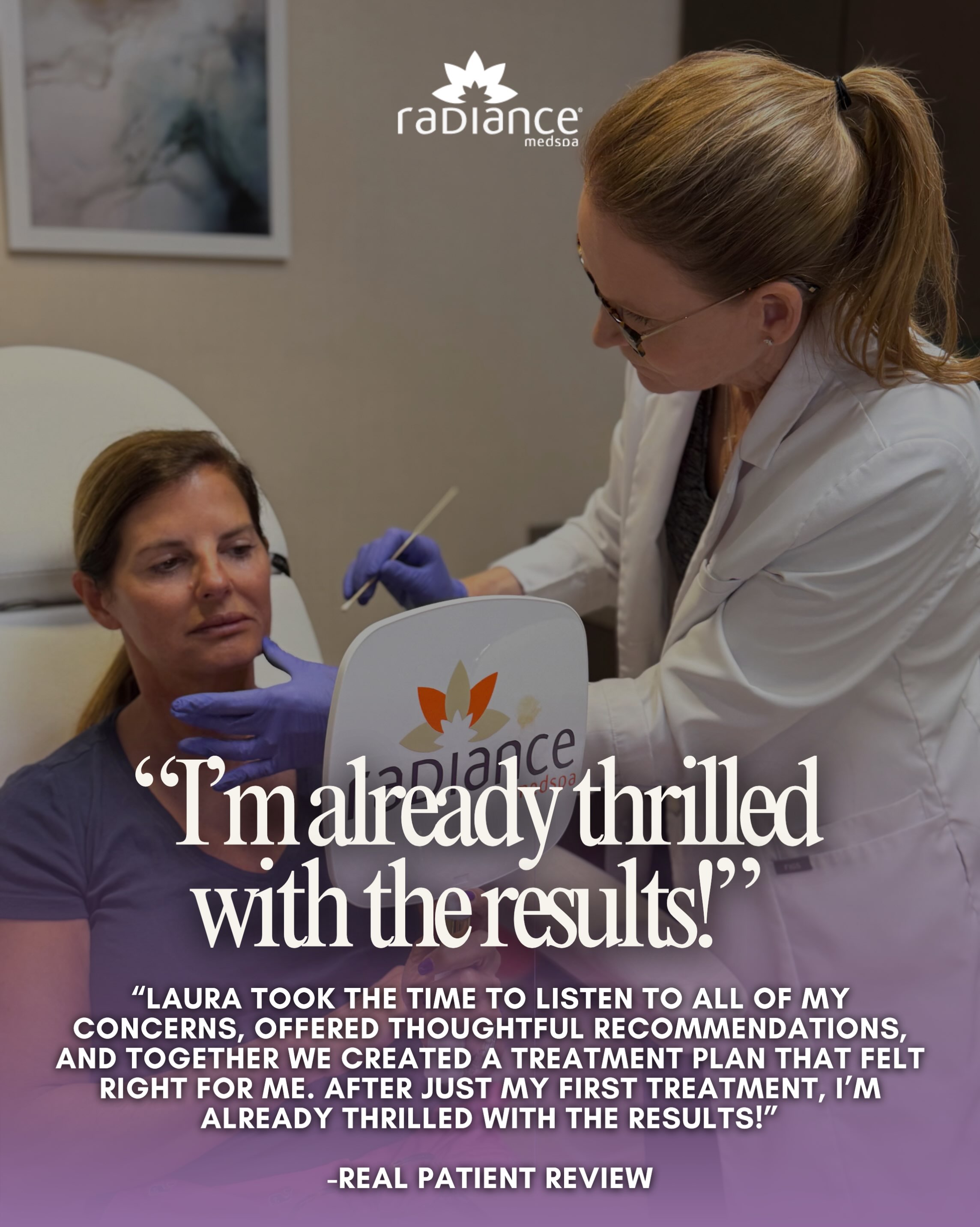 The best results start with feeling heard. đź’ś
At Radiance, we don’t believe in one-size-fits-all aesthetics. We take the time to understand your concerns, talk through your options, and create a treatment plan that feels right for you.
And when a patient says they’re already thrilled after their very first treatment? That’s what it’s all about. ✨
Ready to create a plan for your goals? Click the link in our bio to schedule your consultation today.
📍 Radiance Medspa | Fairfax, VA
📞 703-222-0173
#FairfaxVA #NorthernVirginia #MedicalAesthetics #MedSpa #RadianceMedspa