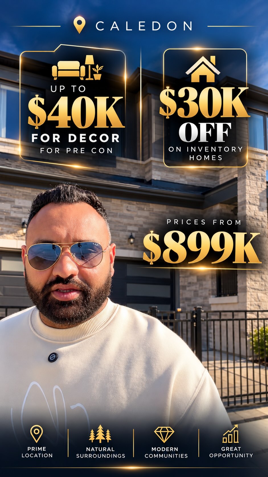 CALEDON BUILDERS ARE GOING ALL OUT THIS YEAR-END!
UP TO $40K IN DÉCOR INCENTIVES OR $30K OFF SELECT MOVE-IN-READY HOMES!
A brand-new detached release with limited-time grand-opening weekend incentives!
🏡 SINGLE-CAR DETACHED — FROM $899K
• $20,000 décor incentive
🏡 38’ DOUBLE-CAR DETACHED — FROM $1.089M
• $30,000 décor incentive
🏡 45’ DOUBLE-CAR DETACHED — FROM $1.5M
• $40,000 décor incentive
AND THERE’S MORE!
✓ 2028 closings
✓ Extended deposit structure over approximately 1 year
✓ Brick & stone exteriors
✓ Appliance package & A/C included
✓ Premium interior finishes
✓ Ravine, lookout & walkout lots
✓ No-sidewalk lots available
✓ Close to major retailers and amenities
✓ Near proposed future Costco and Highway 413 corridor
NEED A HOME SOONER?
Select move-in-ready detached homes qualify for $30,000 OFF the purchase price!
ONE WEEKEND. MULTIPLE BUILDER INCENTIVES. LIMITED INVENTORY.
If you’re seriously considering a detached home in Caledon, this is the time to compare your options.
❤️ Share this with your partner or someone planning to buy!
COMMENT “CALEDON” or call me for pricing, floorplans, deposit schedules and available lots.
Arshdeep Singh
Salesperson | Royal LePage Signature Realty
📞 416-857-7186
✉️ info@arshpanesar.ca
Offers apply to eligible inventory and may not be combined. Pricing, inclusions, incentive deadlines and availability are subject to builder terms. Future infrastructure and retail developments are proposed and not guaranteed.
#arshpanesar #tdotpreconca #caledonrealestate #detachedhomes #builderincentives