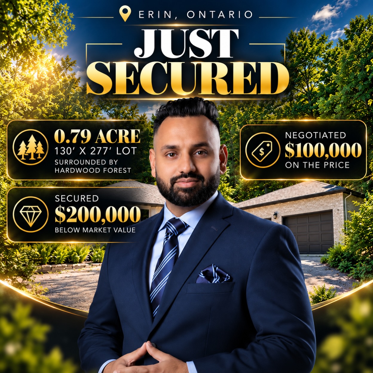 JUST SECURED | ERIN, ONTARIO
$100,000 NEGOTIATED OFF THE PRICE. $200,000 BELOW ESTIMATED MARKET VALUE.
Some properties are worth waiting for. Others are worth negotiating hard for.
We just secured an exceptional property for our clients in Erin, Ontario!
🌳 0.79-ACRE PRIVATE LOT
📐 130’ × 277’
🌲 Surrounded by beautiful hardwood forest
🤝 $100K negotiated off the asking price
🏆 Secured approximately $200K below our assessed market value
THE RIGHT PROPERTY. THE RIGHT STRATEGY. AN EXCEPTIONAL RESULT.
This is why understanding property value and negotiating effectively matters.
Congratulations to our clients on this incredible purchase!
Your next real estate success story could be next.
COMMENT “ERIN” or call me to explore available opportunities.
Arshdeep Singh
Salesperson | Royal LePage Signature Realty
📞 416-857-7186
✉️ info@arshpanesar.ca
Market value is an estimate based on property analysis, not a guaranteed appraisal. Results vary by transaction.
#arshpanesar #tdotpreconca #erinontario #justsecured #realestatenegotiation